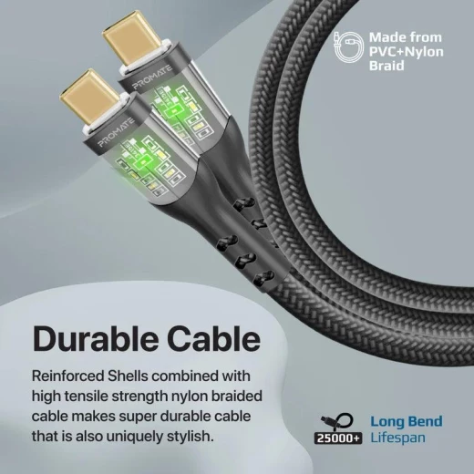 كابل ترانس لاين-سي سي USB-C بقوة 60 واط - شحن فائق السرعة، أسود من بروميت - برو مات - Image 6