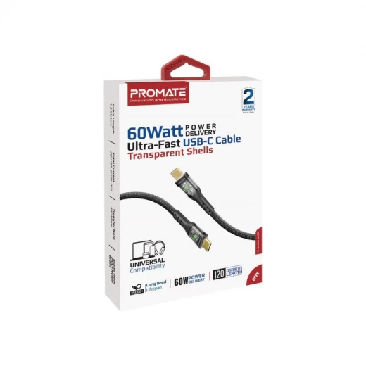 كابل ترانس لاين-سي سي USB-C بقوة 60 واط - شحن فائق السرعة، أسود من بروميت - برو مات - Image 7