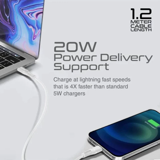 كابل USB-C إلى لايتنينغ معتمد من ابلMFi، شحن سريع بقوة 20 واط توصيل الطاقة، طول 1.2 متر، كابل سيليكون متين، متوافق مع آيفون /SE وآيباد, أبيض من بروميت - برو مات - Image 5