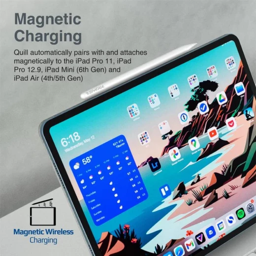 قلم Promate Quill اللاسلكي لجهاز iPad: دقة عالية واتصال مغناطيسي - برو مات - Image 6