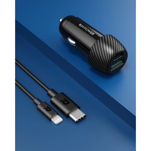 شاحن سيارة RAVPower 49W RP-VC031 - شحن سريع، منفذ مزدوج