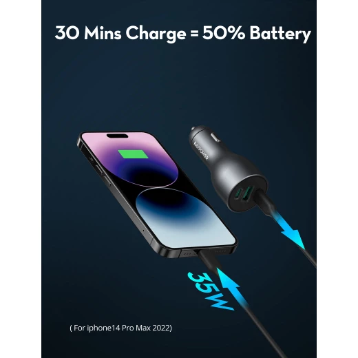 شاحن سيارة RAVPower 100 واط بـ 3 منافذ - شحن سريع رمادي - Ravpower - Image 4