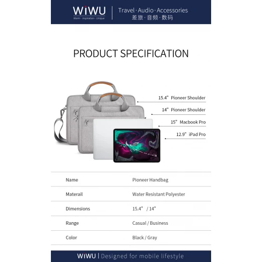 حقيبة جهاز لوحي WiWU Pioneer Pro مقاس 14-15.6 بوصة، حافظة واقية للكمبيوتر المحمول - وي وُو - Image 9