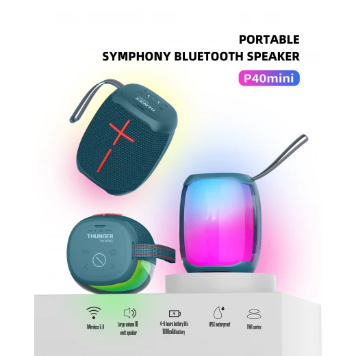 مكبر صوت WiWU Thunder P40 Mini Bluetooth - خرج 10 واط، تصميم محمول مكبر صوت WiWU Thunder P40 Mini Bluetooth - خرج 10 واط، تصميم محمول