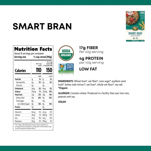 Nature's Path Organic Smart Bran Psyllium & Oat Bran Cereal 10.6 Oz High Fiber Healthy Breakfast Cereal for Digestive & Heart Health Support - Nature's path - Image 2