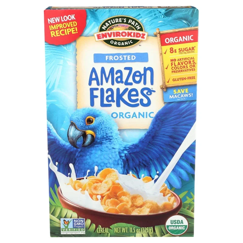 Nature's Path Organic Lightly Frosted Amazon Flakes Cereal 400g Delicious Gluten-Free Corn Flakes with Natural Sweetness for Healthy Breakfast - Nature's path
