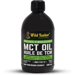 Wild Tusker Organic Premium MCT Oil (Fractionated Coconut Oil), 100% C8 Caprylic Acid, 500ml | Non-GMO, Cold pressed without chemicals | Keto Friendly, Kosher Checked, Vegetarian