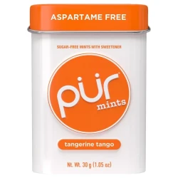PUR Tangerine Tango Sugar-Free Mints 1.05 Oz Vibrant Citrus Flavor Guilt-Free Breath Freshener Portable Pocket Tin Ideal for On-the-Go