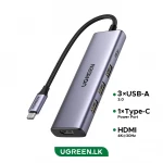 محول يو جرين 5 في 1 من النوع سي، منفذ HDMI 4K، يو اس بي 3.0، شحن PD بقوة 100 واط