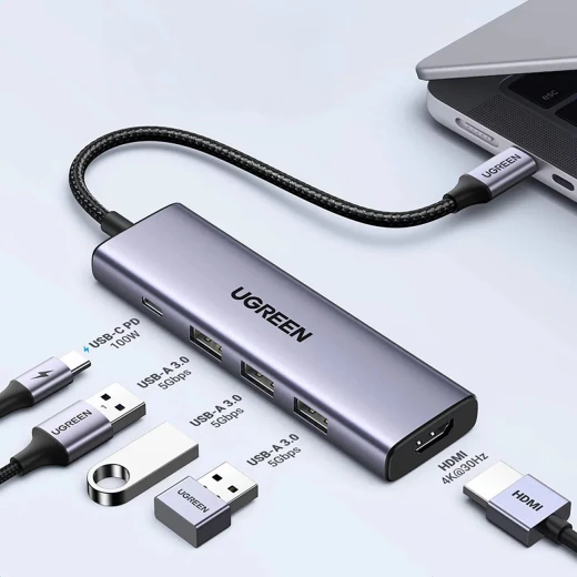 محول يو جرين 5 في 1 من النوع سي، منفذ HDMI 4K، يو اس بي 3.0، شحن PD بقوة 100 واط - Image 4