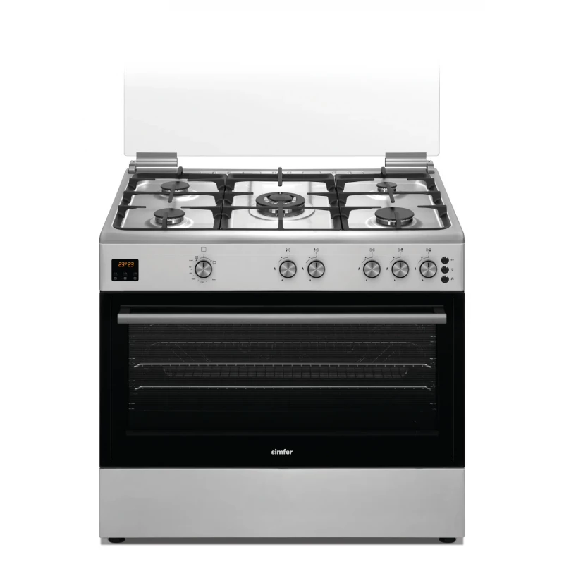 فرن سيمفر F9080SS غاز قائم بذاته 90 سم ستانلس ستيل مع مروحة وأمان كامل - سمفير