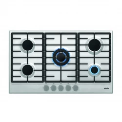 Simfer 90cm Stainless Steel Gas Hob 5 Burners Built In Black Finish with Heavy Duty Pan Supports and Electronic Ignition for Efficient Cooking
