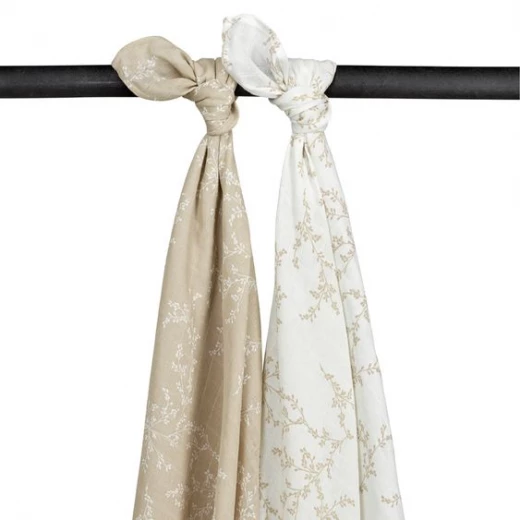 Meyco Muslin Swaddle Cloths 2 Pack Branches Sand 120x120cm Baby Essentials Meyco Muslin Swaddle Cloths 2 Pack Branches Sand 120x120cm Baby Essentials