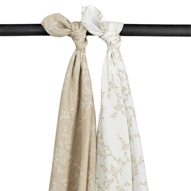 Meyco Muslin Swaddle Cloths 2 Pack Branches Sand 120x120cm Baby Essentials - Meyco