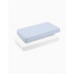 Cambrass Pack of 2 Fitted Cot Sheets 60x120cm Soft Blue/White