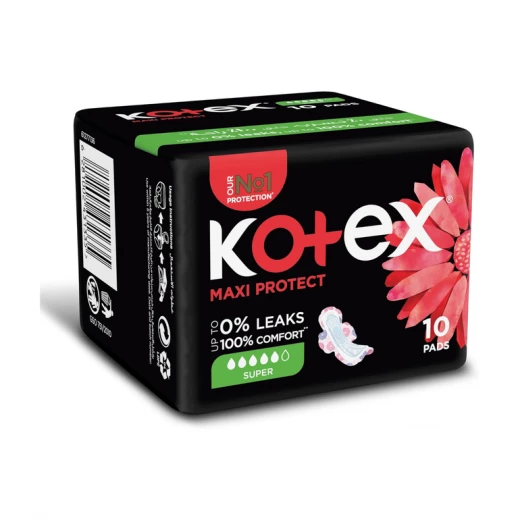 Kotex Maxi Protect Large Sanitary Pads with Wings 10 Pads Fast Absorption Anti-Leak Barriers Soft & Comfortable Secure Fit Kotex Maxi Protect Large Sanitary Pads with Wings 10 Pads Fast Absorption Anti-Leak Barriers Soft & Comfortable Secure Fit