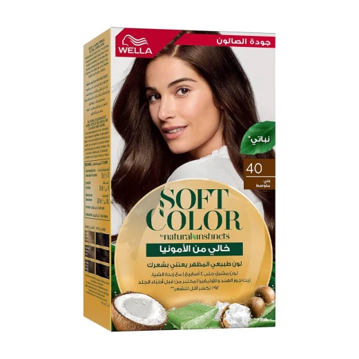 Wella Soft Color Natural Hair Dye Medium Brown 40, Ammonia-Free, Gentle Formula, Gray Coverage, Long-Lasting Color