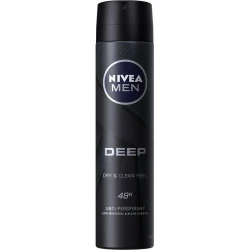 Nivea Men Deep Dry & Clean Deodorant Spray 150ml, Long-Lasting Freshness, 48h Protection from Sweat & Odor, Clean Masculine Scent, Anti-Bacterial Formula