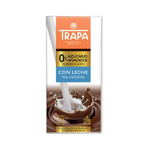 Trapa No Sugar Milk Chocolate Bar 80g - Gluten-Free Sweetened Treat Trapa No Sugar Milk Chocolate Bar 80g - Gluten-Free Sweetened Treat