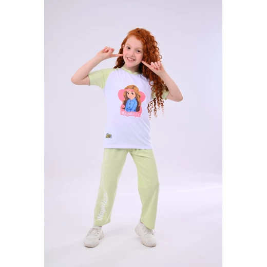Zaitoon Hayati Girl's Pajama Set - White & Green - 2 Years - Soft Cotton - Zaitoon - Image 3