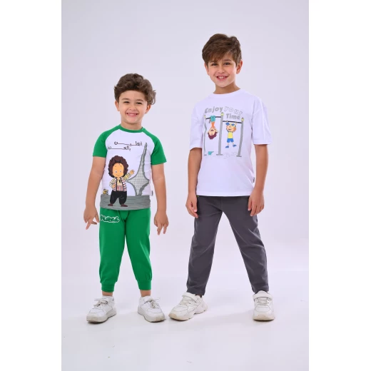 طقم كودو ومودو للأولاد قطعتين - 4 سنوات - زي ممتع ومرح من زيتون - زيتون - Image 4