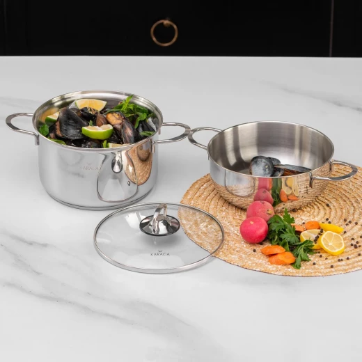 Karaca Stainless Steel Mussel Pot 20cm, Premium Rust-Resistant, Even Cooking for Mussels, Seafood, Vegetables, Pasta & Soups - karaca - Image 3
