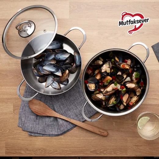 Karaca Stainless Steel Mussel Pot 20cm, Premium Rust-Resistant, Even Cooking for Mussels, Seafood, Vegetables, Pasta & Soups - karaca - Image 2
