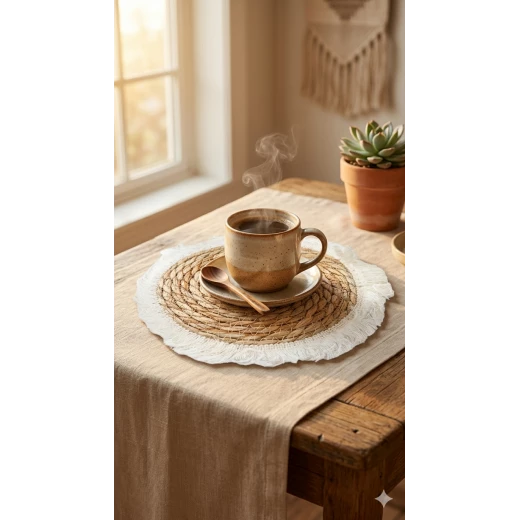 Natural Grass Woven Round Placemat with Tassel Farmhouse Coffee Tea Mat Decorative Table Protector for Kitchen Dining Party Home Decor Rustic Style 1 Piece 20cm Woven Coaster Mat - Kitchen house - Image 4