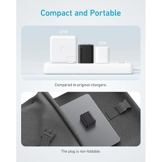 شاحن Anker (20 واط، منفذين) مع كابل USB-C وUSB-C (كابل USB-C وUSB-C بقوة 20 واط متضمن، شاحن سريع بمنفذين)، متوافق مع المعايير الفنية PSE، متوافق مع USB PD، مزود بتقنية PowerIQ، حجم صغير - انكر - Image 3
