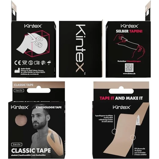 Kintex Classic Kinesiology Tape Beige 5 cm x 5 m, Elastic Sports & Physiotherapy Tape, Skin-Friendly Hypoallergenic Acrylic Adhesive, Waterproof Muscle & Joint Support Tape - Kintex - Image 2
