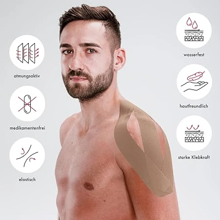 Kintex Kinesiology Precut Tape Beige, 20 Pre-Cut Strips 25 x 5 cm, Elastic Sports & Physiotherapy Tape, Hypoallergenic Acrylic Adhesive, Ready-to-Use Muscle & Joint Tape - Kintex - Image 4