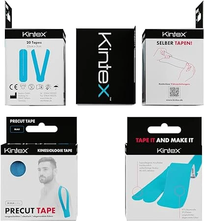 Kintex Kinesiology Precut Tape Blue, 20 Pre-Cut Strips 25 x 5 cm, Elastic Sports & Physiotherapy Tape, Hypoallergenic Acrylic Adhesive, Ready-to-Use Muscle & Joint Tape - Kintex - Image 2