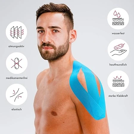 Kintex Kinesiology Precut Tape Blue, 20 Pre-Cut Strips 25 x 5 cm, Elastic Sports & Physiotherapy Tape, Hypoallergenic Acrylic Adhesive, Ready-to-Use Muscle & Joint Tape - Kintex - Image 4