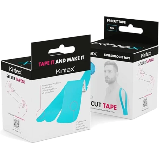 Kintex Kinesiology Precut Tape Blue, 20 Pre-Cut Strips 25 x 5 cm, Elastic Sports & Physiotherapy Tape, Hypoallergenic Acrylic Adhesive, Ready-to-Use Muscle & Joint Tape - Kintex - Image 5