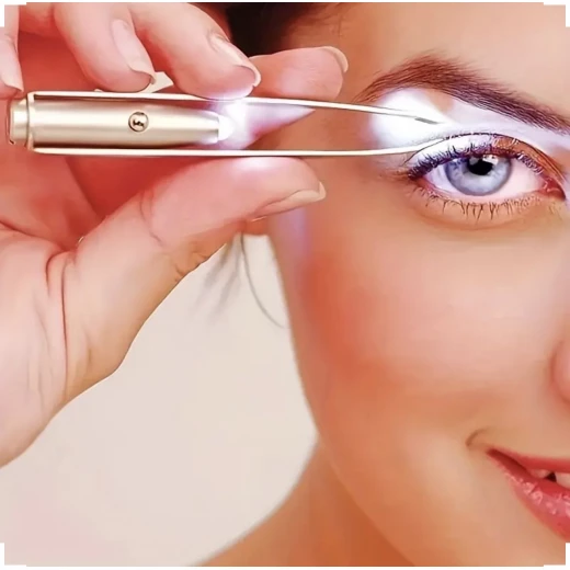 ملقط حواجب من الستانلس ستيل مع إضاءة LED – دقة عالية بدون بطارية - Image 4