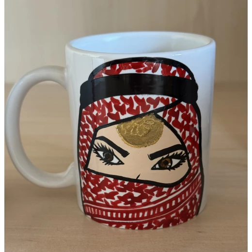 اكوب سيراميك أبيض برسومات يدوية عدد 2 - Image 3