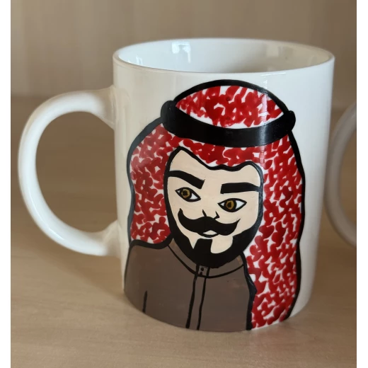 اكوب سيراميك أبيض برسومات يدوية عدد 2 - Image 2