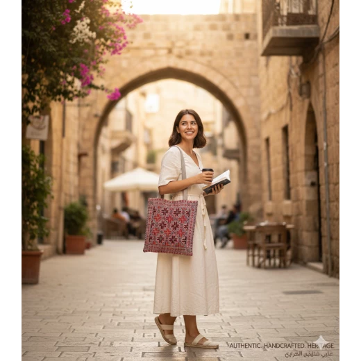 حقيبة توت مطرزة يدوياً (تطريز فلسطيني) – نقشة تراثية مميزة - Image 2