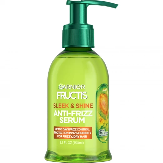 Garnier Fructis Sleek & Shine Anti-Frizz Serum 150ml, lightweight formula nourishes hair for smoothness and shine, reduces frizz and flyaways, improves manageability and provides long-lasting humidity protection Garnier Fructis Sleek & Shine Anti-Frizz Serum 150ml, lightweight formula nourishes hair for smoothness and shine, reduces frizz and flyaways, improves manageability and provides long-lasting humidity protection
