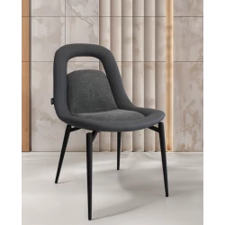 Elegant and Comfortable Dining Chair – Leather & Fabric with Heat-Coated Metal Legs – Dimensions: 44×49×84 cm, Seat Height 45 cm