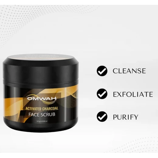 Omwah Activated Charcoal Face Scrub – Deep Cleansing & Oil Control Exfoliator for Radiant, Rejuvenated Skin, 4.3 oz - Omwah - Image 3