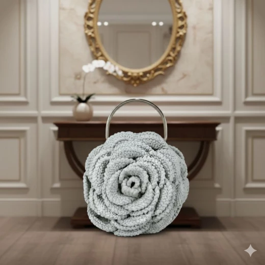 The "Rose" bag, but in a royal white color, 28 cm in diameter - Hudamade - Image 3