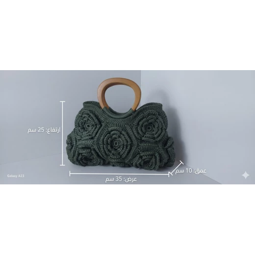 Handmade crochet bag in luxurious olive green - (35×25×10 cm) - Hudamade - Image 2