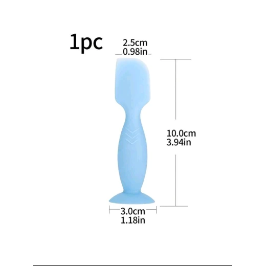 Small blue silicone spatula for applying baby ointments and diaper rash cream, with a suction cup for convenient, hygienic storage - Image 4