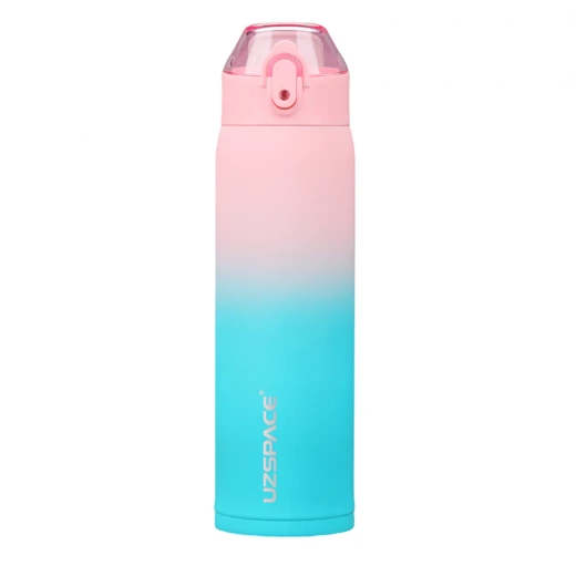 UZSPACE Stainless Steel Wate Bottle 500 ml with Leak-Proof Plastic Lid Pink and Cyan