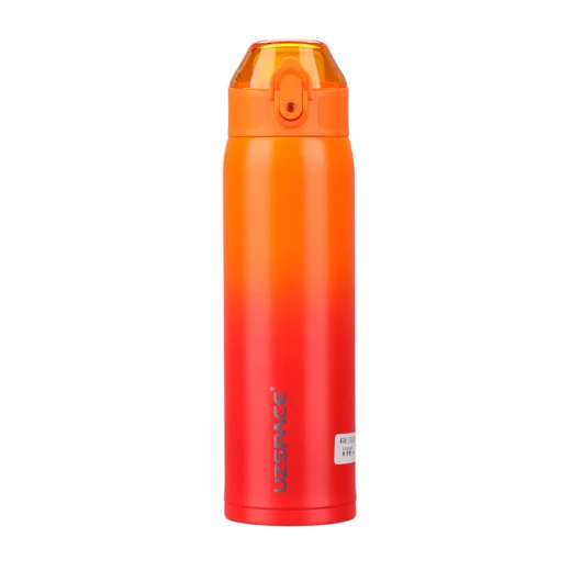 UZSPACE Stainless Steel Wate Bottle 500 ml with Leak-Proof Plastic Lid Orange and Red - Uzspace - Image 2
