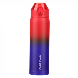 UZSPACE Stainless Steel Wate Bottle 500 ml with Leak-Proof Plastic Lid Red and Blue