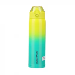 UZSPACE Stainless Steel Wate Bottle 500 ml with Leak-Proof Plastic Lid Yellow and Green