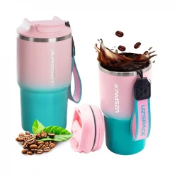 UZSPACE Stainless Steel Thermal Tumbler 580 ml with Leak-Proof Plastic Lid Pink and Cyan