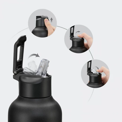 UZSPACE Stainless Steel Thermal Water Bottle with Magnetic Leak-Proof Lid  with a 600 ml in Black color - Uzspace - Image 3
